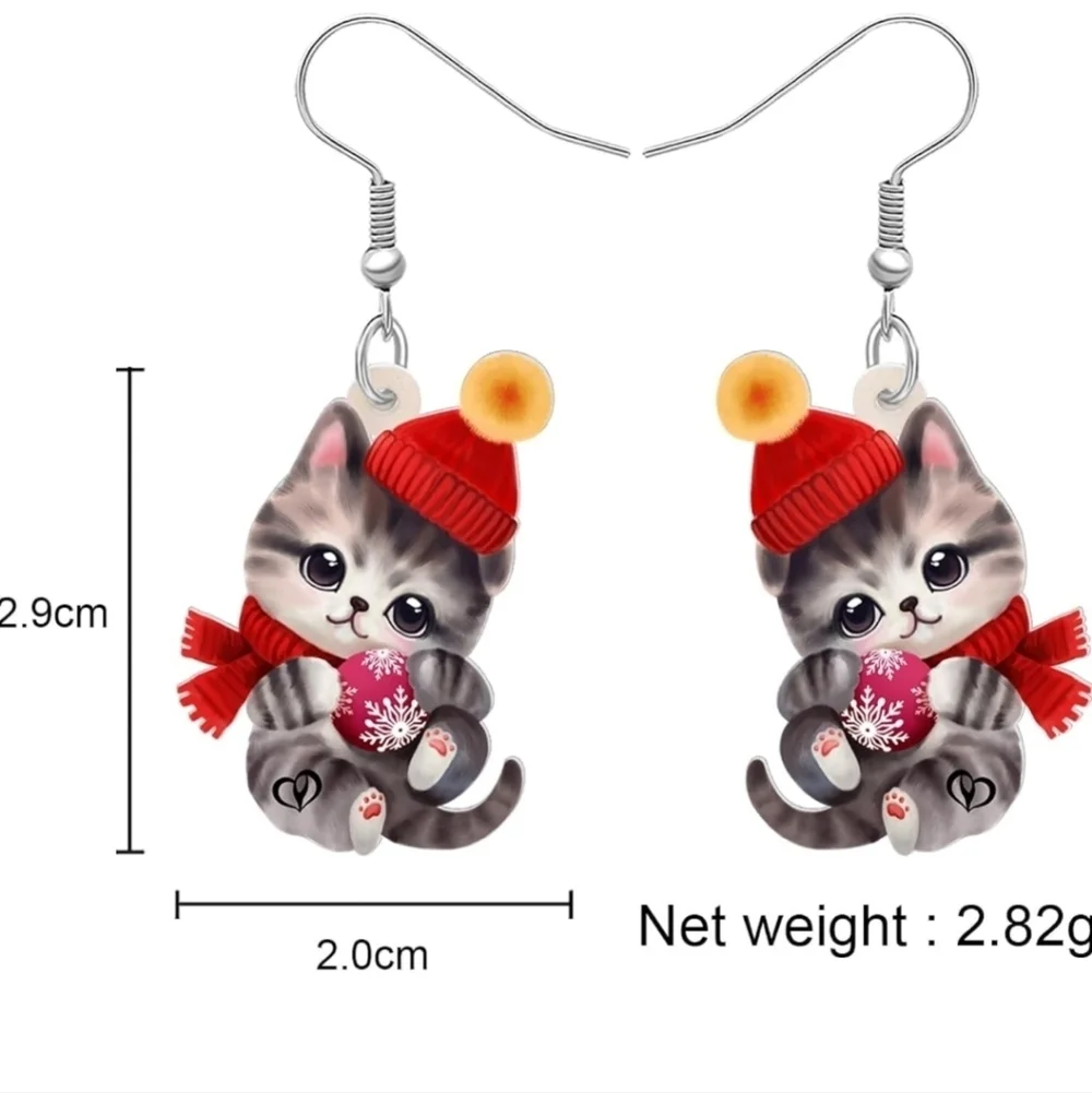 Adorable Cat Earrings with Red Accents